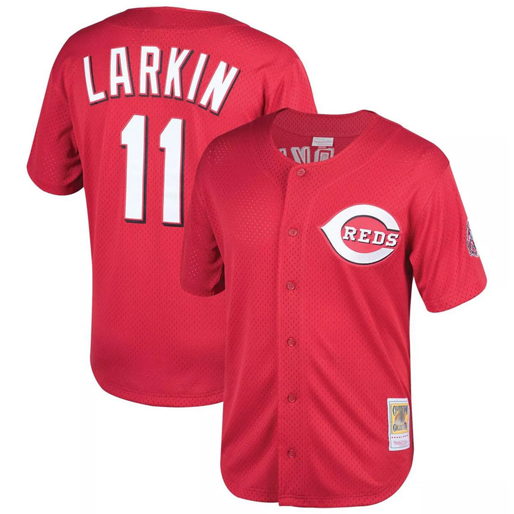Kooe C.Reds #11 Barry Larkin Player Mitchell & Ness Red Throwback Cooperstown Mesh Game Stitched Jerseys