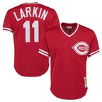 Kooe C.Reds #11 Barry Larkin Player Mitchell & Ness Red Throwback Cooperstown Mesh T-shirt Game Stitched Jerseys