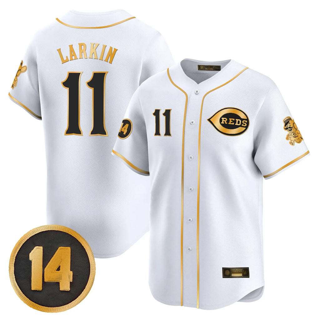 Kooe C.Reds #11 Barry Larkin Player White-Gold Vapor Premier Limited Home Stitched Jerseys