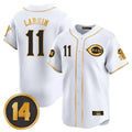 Kooe C.Reds #11 Barry Larkin Player White-Gold Vapor Premier Limited Home Stitched Jerseys