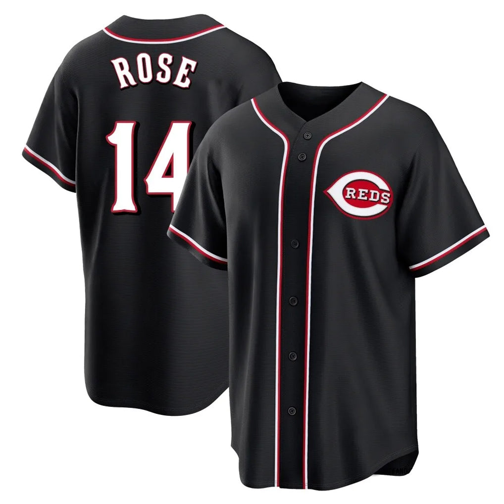 Kooe C.Reds #14 Pete Rose Player Black Fashion Out Home Game Stitched Jerseys