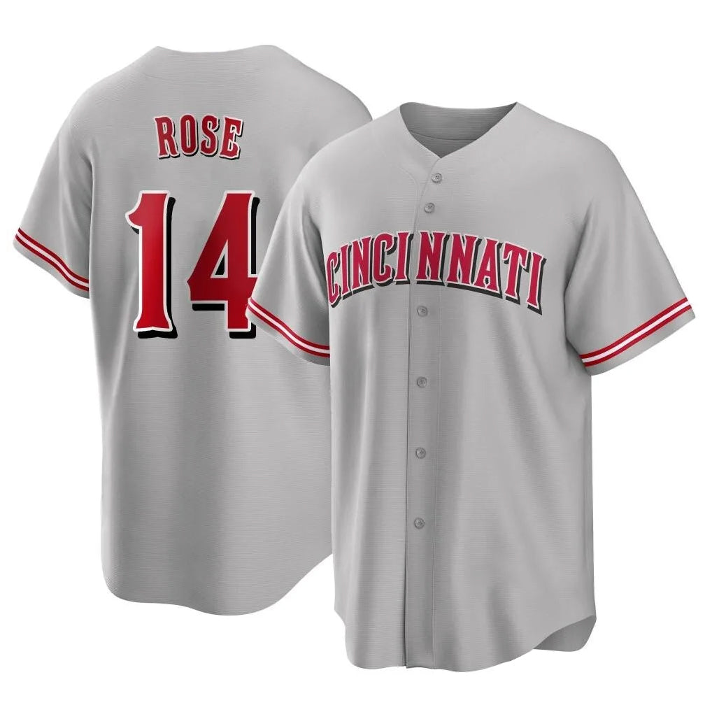Kooe C.Reds #14 Pete Rose Player Gray Home Game Stitched Jerseys