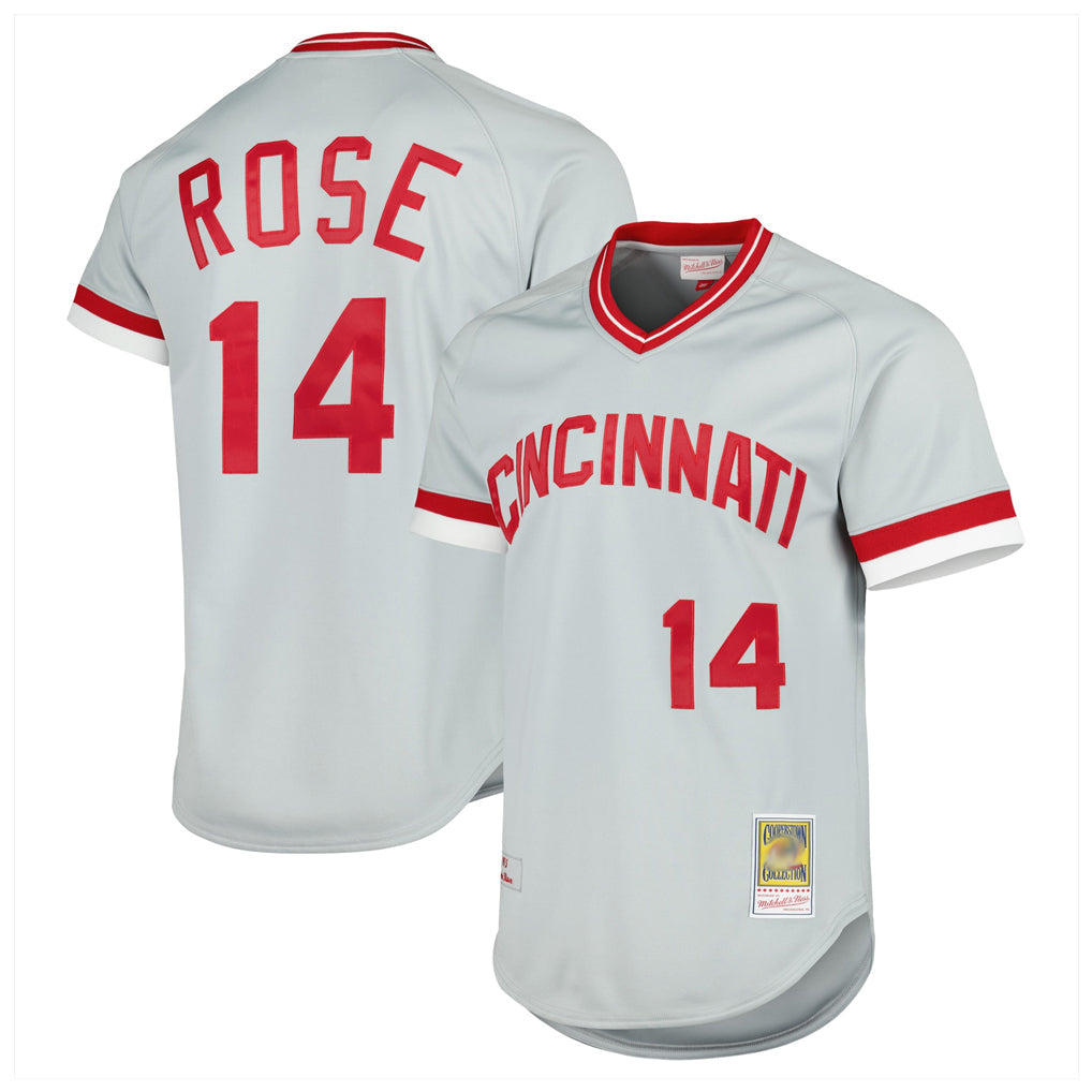 Kooe C.Reds #14 Pete Rose Player Mitchell & Ness Gray Throwback Cooperstown Mesh T-shirt Game Stitched Jerseys