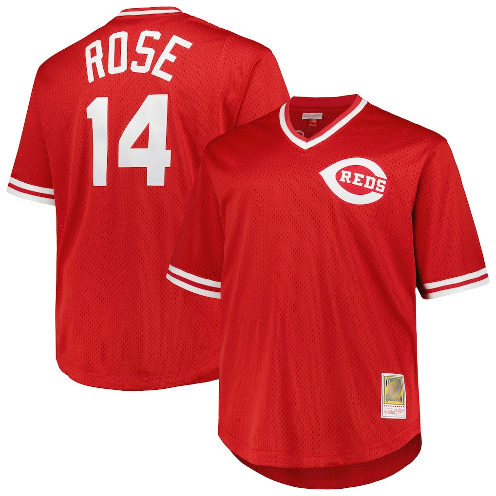 Kooe C.Reds #14 Pete Rose Player Mitchell & Ness Red Throwback Cooperstown Mesh T-shirt Game Stitched Jerseys