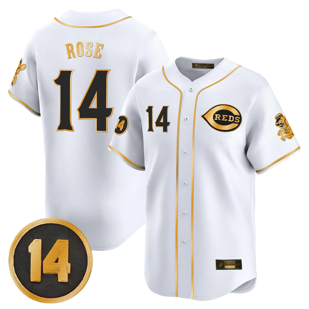 Kooe C.Reds #14 Pete Rose Player White-Gold Vapor Premier Limited Home Stitched Jerseys