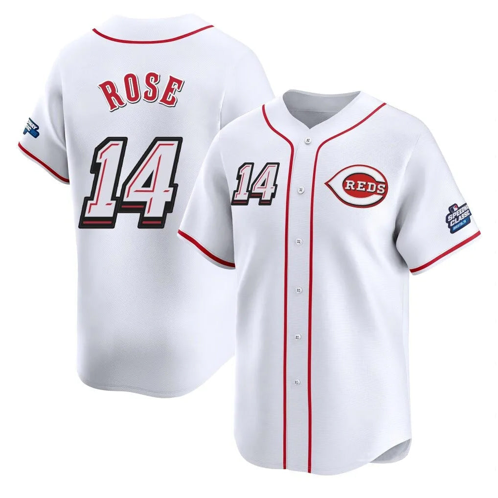 Kooe C.Reds #14 Pete Rose Player White Speedway Classic Home Limited Stitched Jerseys