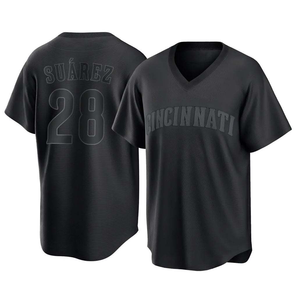 Kooe C.Reds #28 Eugenio Su¨¢rez Player Black T-shirt Game Home Stitched Jerseys