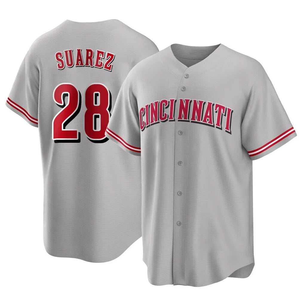 Kooe C.Reds #28 Eugenio Su¨¢rez Player Gray Home Game Stitched Jerseys