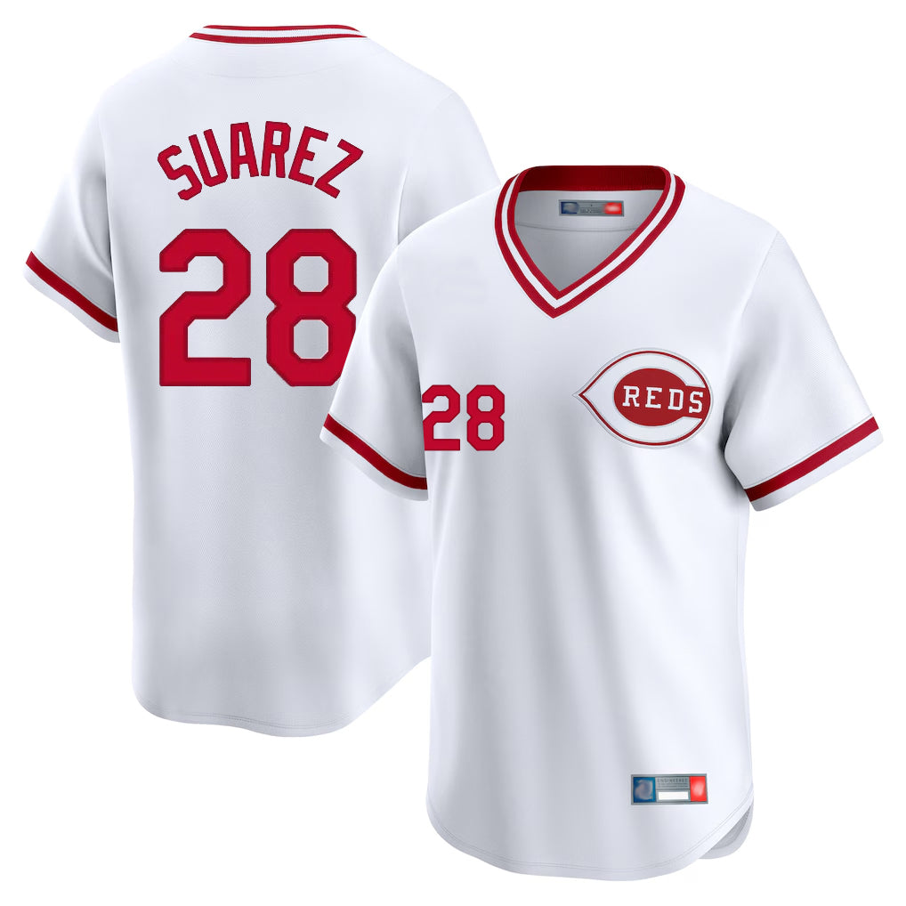 Kooe C.Reds #28 Eugenio Su¨¢rez Player White Cooperstown Collection Limited T-shirt Home Stitched Jerseys