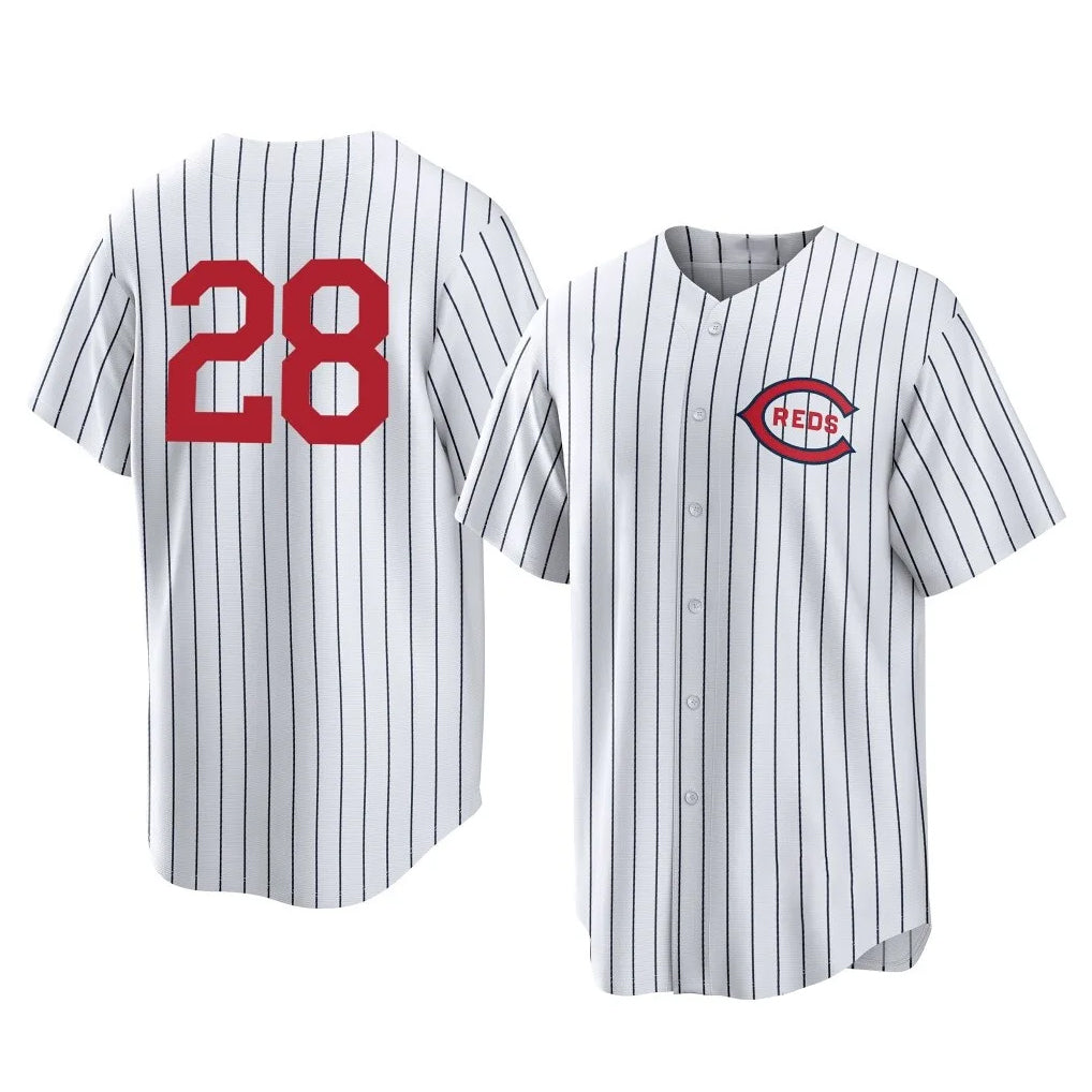 Kooe C.Reds #28 Eugenio Su¨¢rez Player White Stripe Field of Dreams Game Home Stitched Jerseys