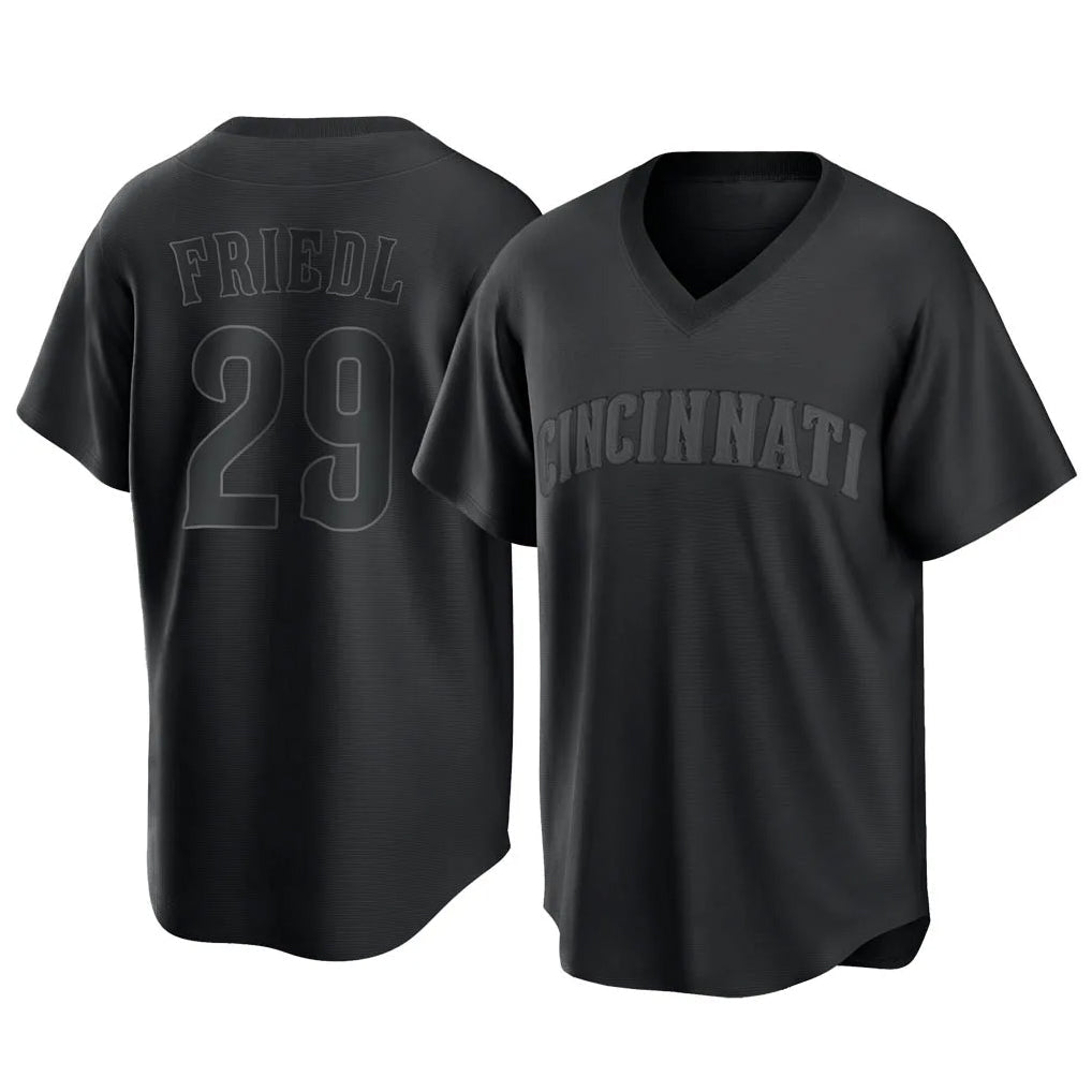 Kooe C.Reds #29 TJ Friedl Player Black T-shirt Game Home Stitched Jerseys
