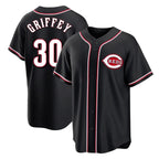 Kooe C.Reds #30 Ken Griffey Player Black Fashion Out Home Game Stitched Jerseys
