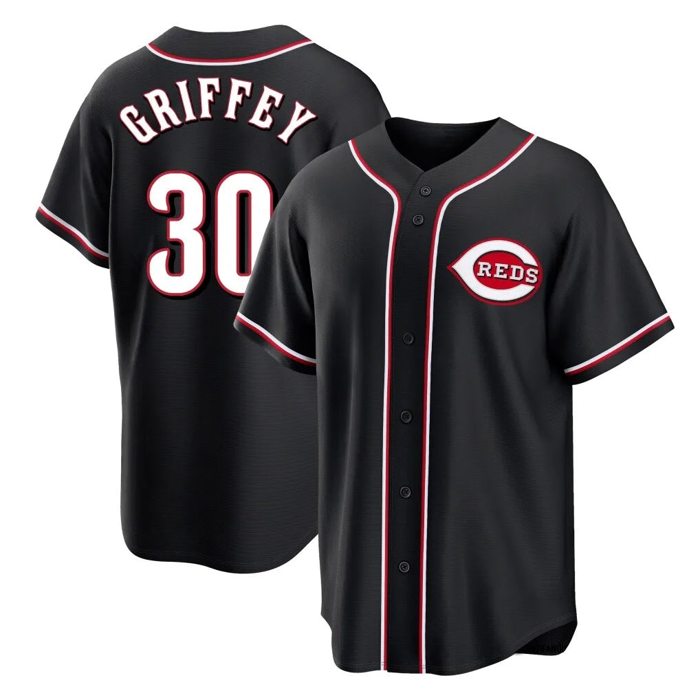 Kooe C.Reds #30 Ken Griffey Player Black Fashion Out Home Game Stitched Jerseys