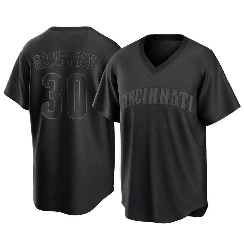Kooe C.Reds #30 Ken Griffey Player Black T-shirt Game Home Stitched Jerseys