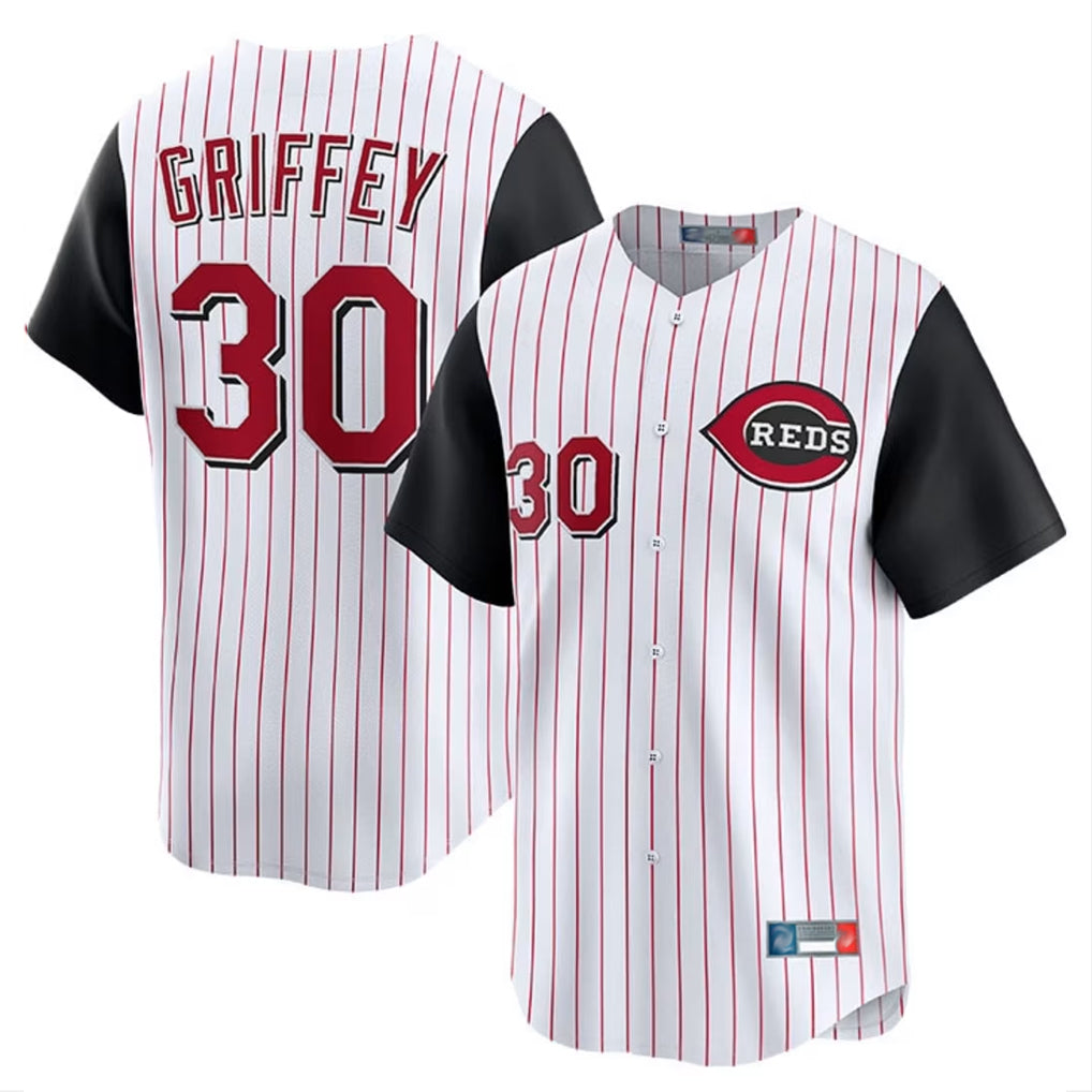 Kooe C.Reds #30 Ken Griffey Player White Black Stripe Field of Dreams Game Home Stitched Jerseys