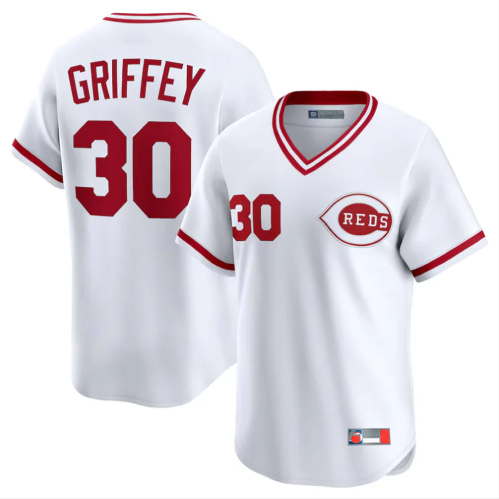 Kooe C.Reds #30 Ken Griffey Player White Cooperstown Collection Limited T-shirt Home Stitched Jerseys