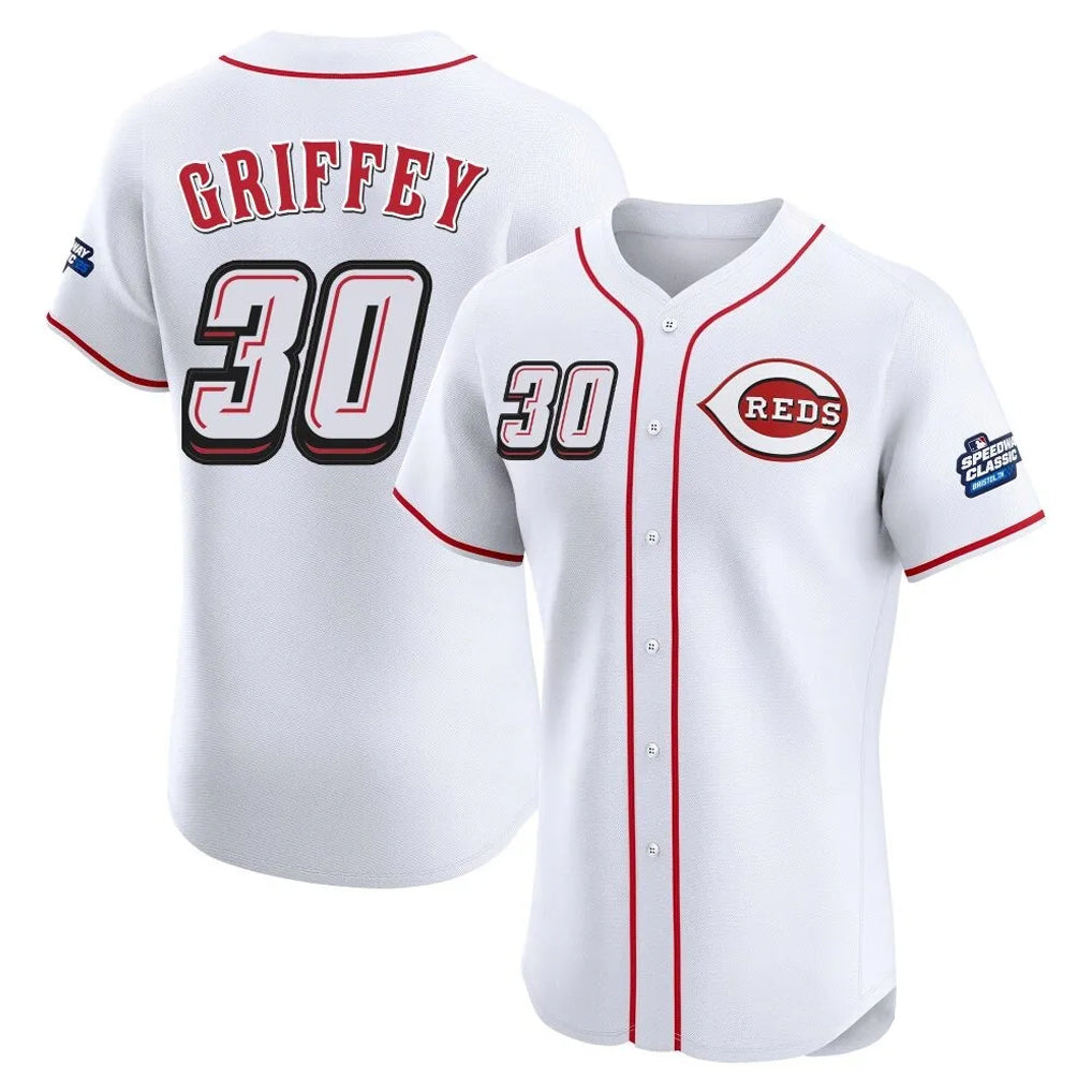 Kooe C.Reds #30 Ken Griffey Player White Speedway Classic Limited Elite Home Stitched Jerseys
