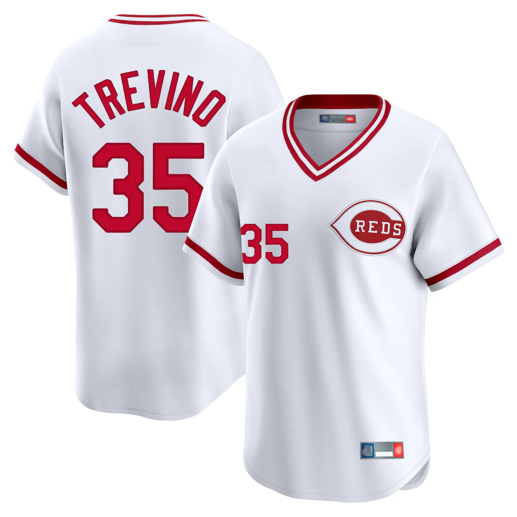 Kooe C.Reds #35 Jose Trevino Player White Cooperstown Collection Limited T-shirt Home Stitched Jerseys