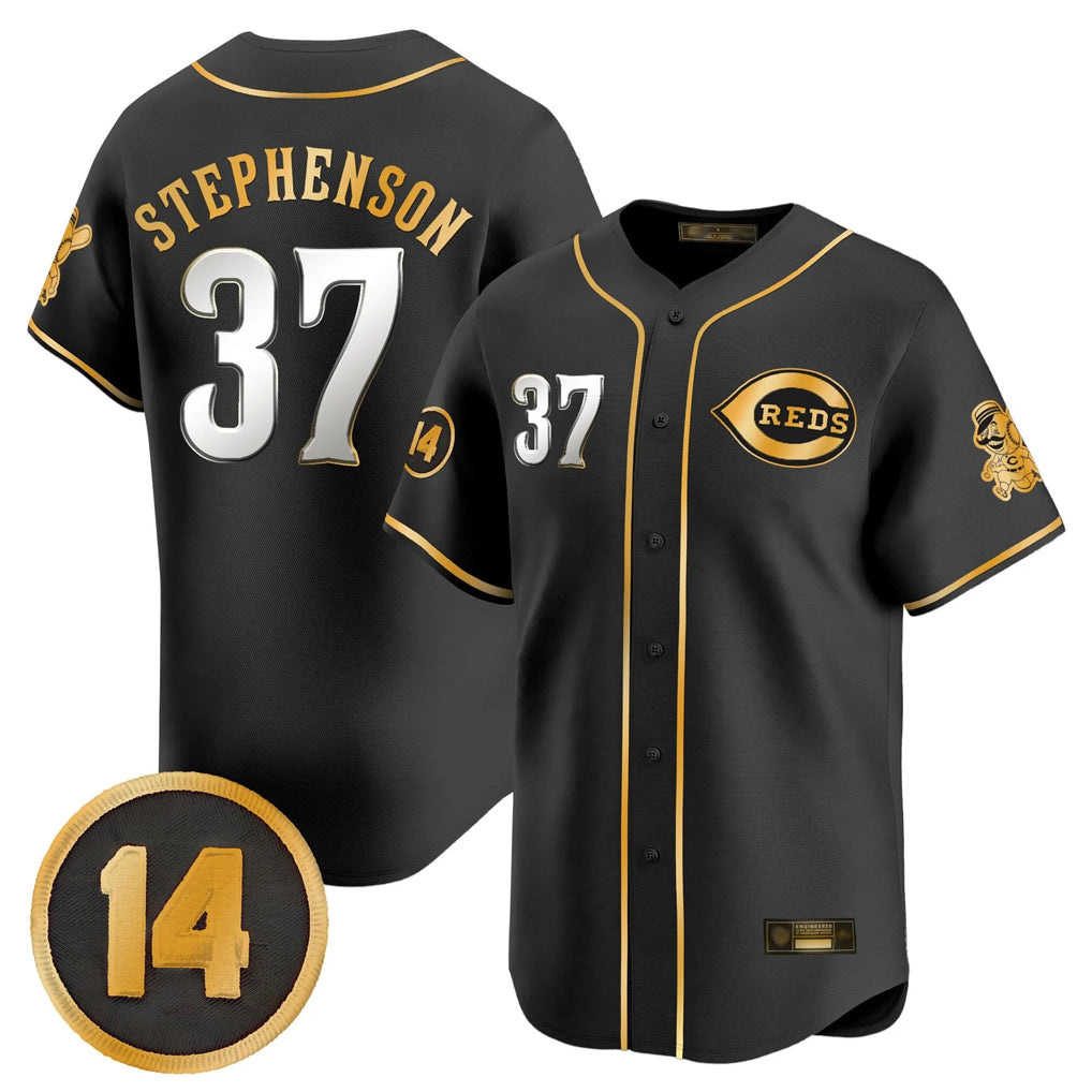 Kooe C.Reds #37 Tyler Stephenson Player Black-Gold Vapor Premier Limited Home Stitched Jerseys