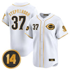 Kooe C.Reds #37 Tyler Stephenson Player White-Gold Vapor Premier Limited Home Stitched Jerseys