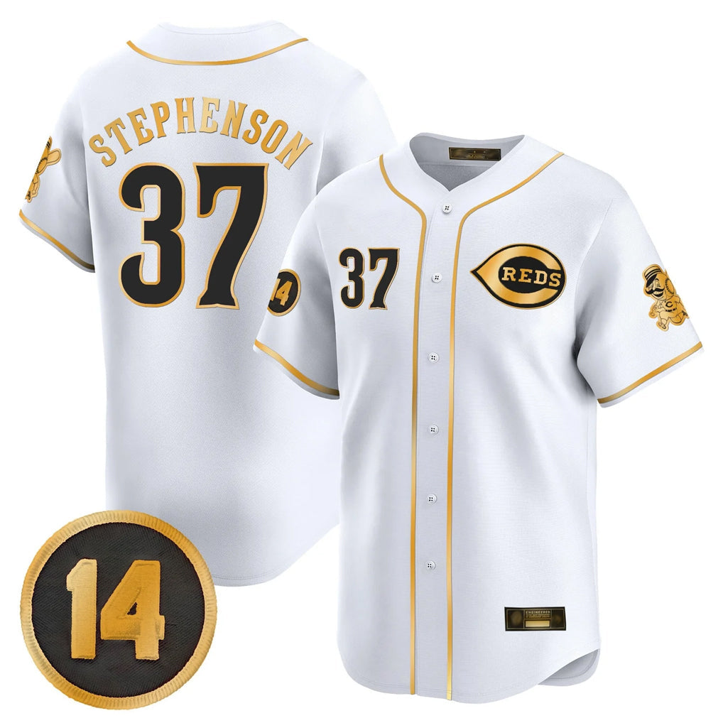 Kooe C.Reds #37 Tyler Stephenson Player White-Gold Vapor Premier Limited Home Stitched Jerseys