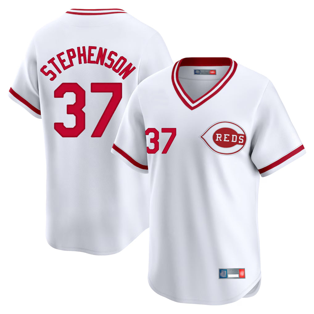 Kooe C.Reds #37 Tyler Stephenson Player White Cooperstown Collection Limited T-shirt Home Stitched Jerseys