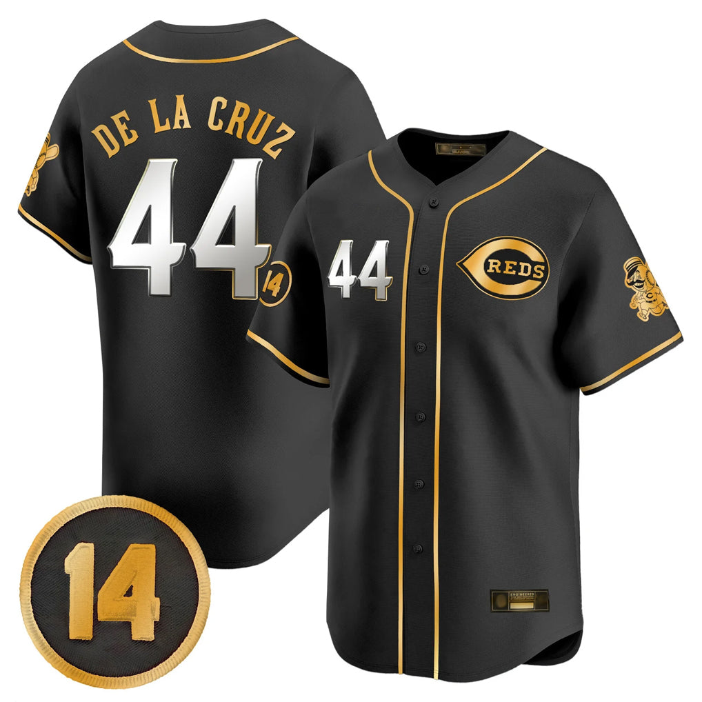 Kooe C.Reds #44 Elly De La Cruz Player Black-Gold Vapor Premier Limited Home Stitched Jerseys