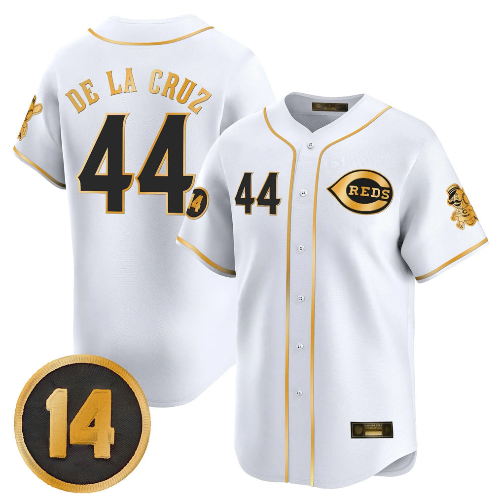 Kooe C.Reds #44 Elly De La Cruz Player White-Gold Vapor Premier Limited Home Stitched Jerseys