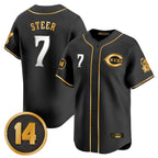 Kooe C.Reds #7 Spencer Steer Player Black-Gold Vapor Premier Limited Home Stitched Jerseys