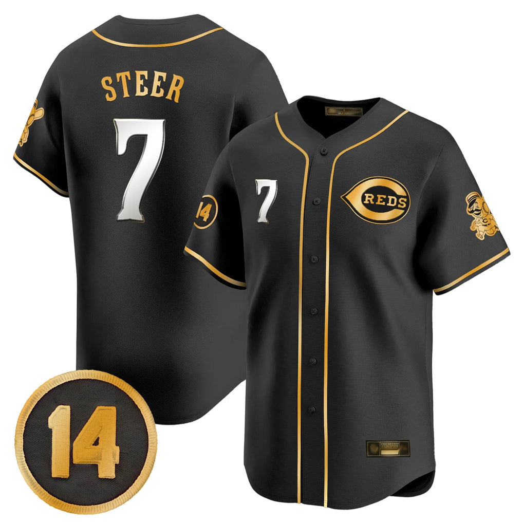 Kooe C.Reds #7 Spencer Steer Player Black-Gold Vapor Premier Limited Home Stitched Jerseys