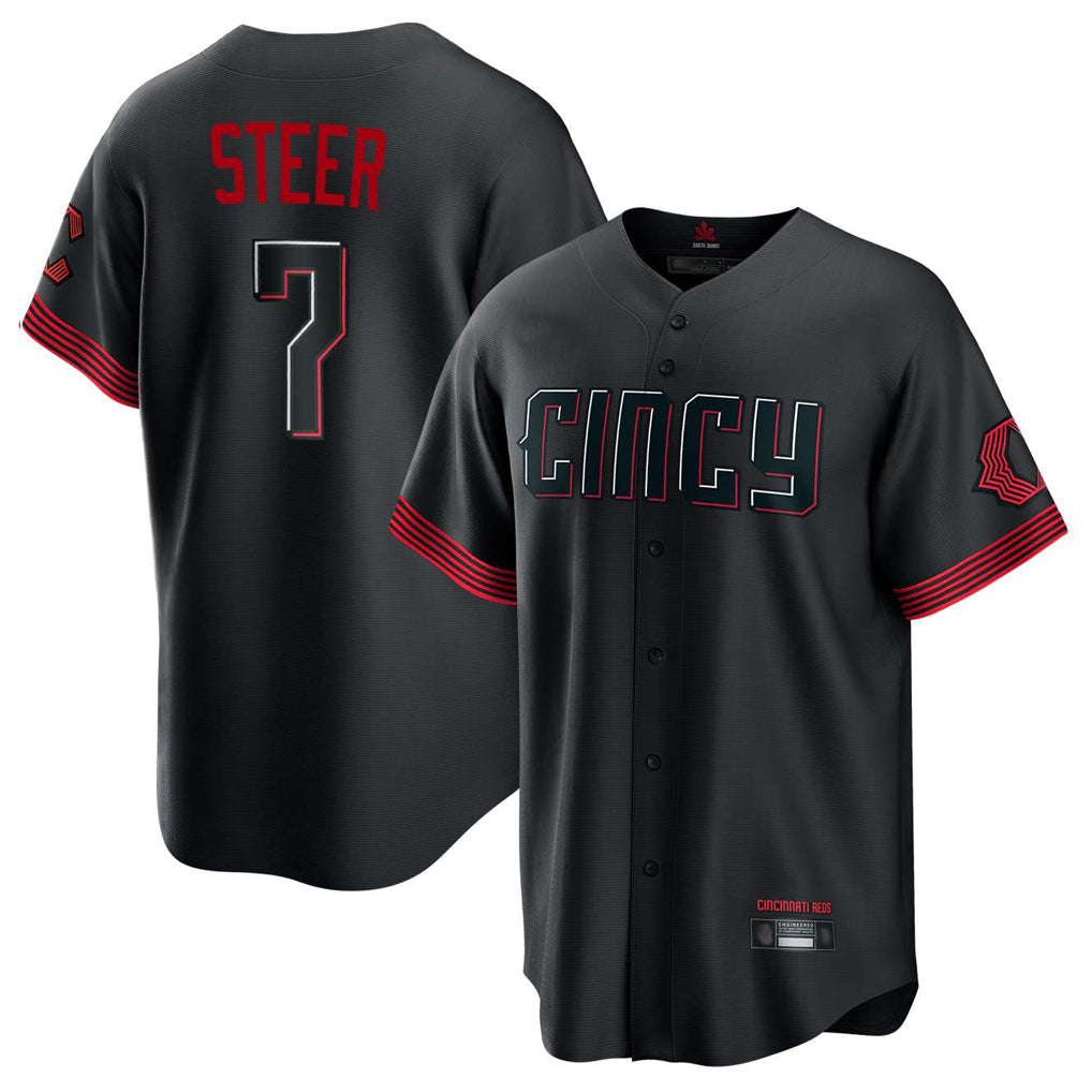 Kooe C.Reds #7 Spencer Steer Player Black City Connect Home Game Stitched Jerseys