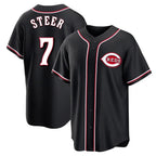 Kooe C.Reds #7 Spencer Steer Player Black Fashion Out Home Game Stitched Jerseys