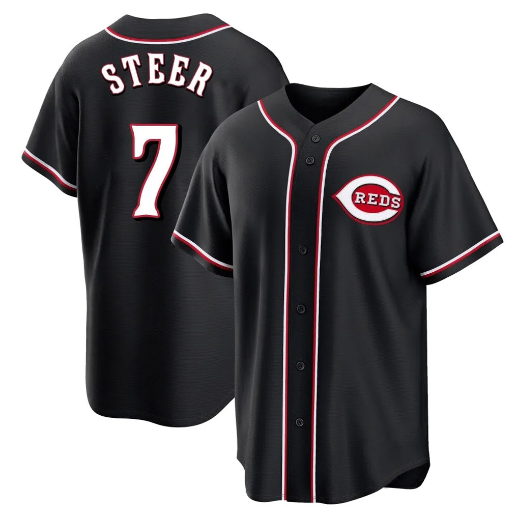 Kooe C.Reds #7 Spencer Steer Player Black Fashion Out Home Game Stitched Jerseys