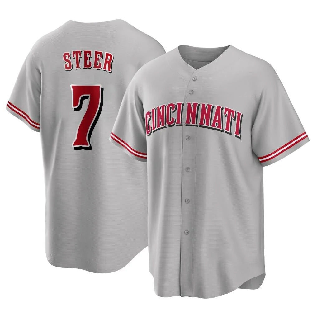 Kooe C.Reds #7 Spencer Steer Player Gray Home Game Stitched Jerseys