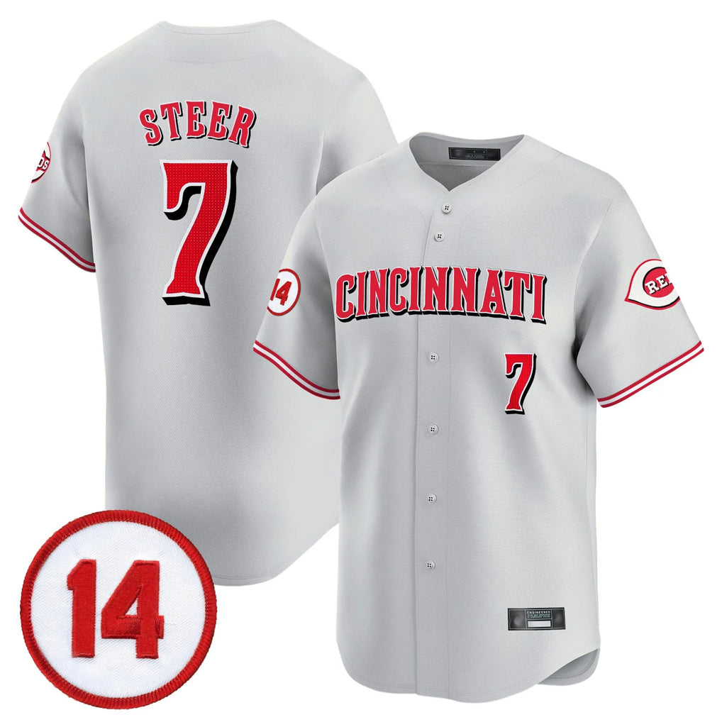 Kooe C.Reds #7 Spencer Steer Player Gray Vapor Premier Limited Home Stitched Jerseys
