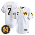 Kooe C.Reds #7 Spencer Steer Player White-Gold Vapor Premier Limited Home Stitched Jerseys