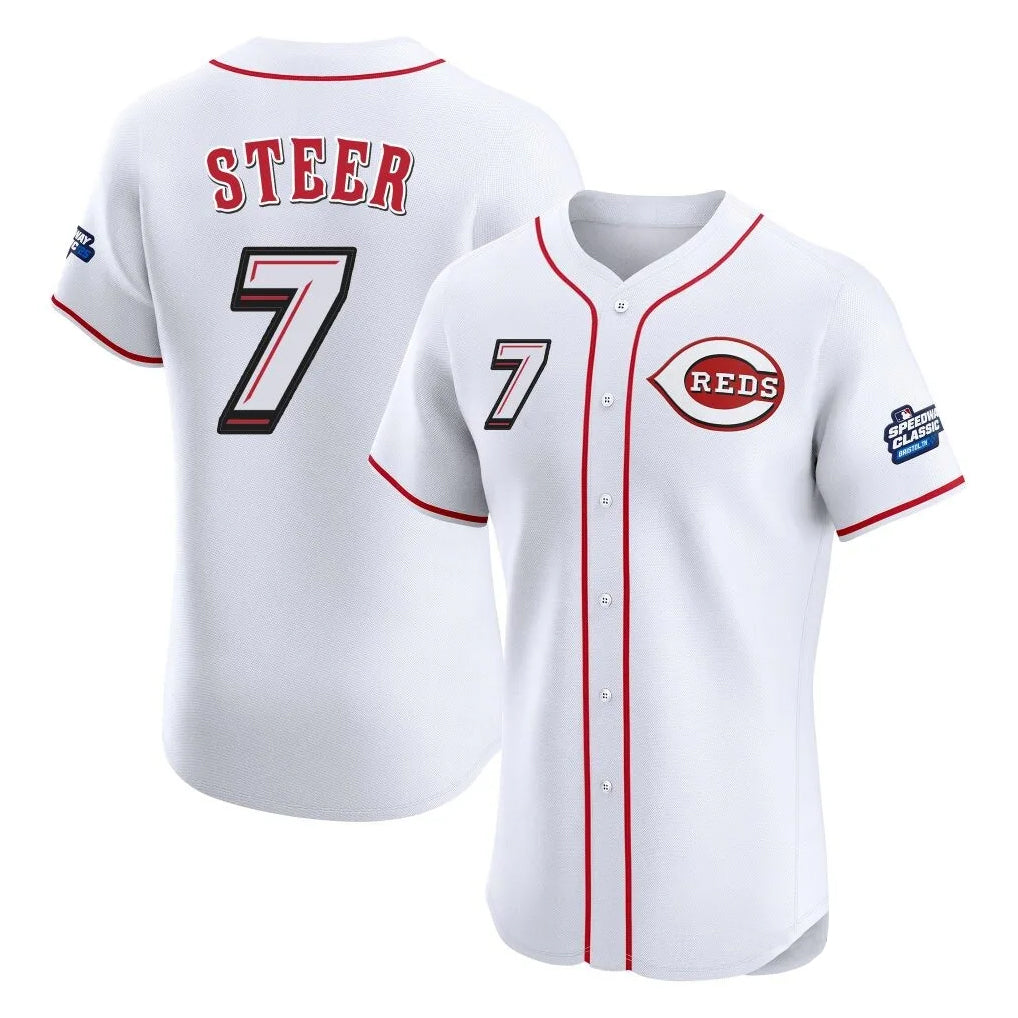 Kooe C.Reds #7 Spencer Steer Player White Speedway Classic Limited Elite Home Stitched Jerseys