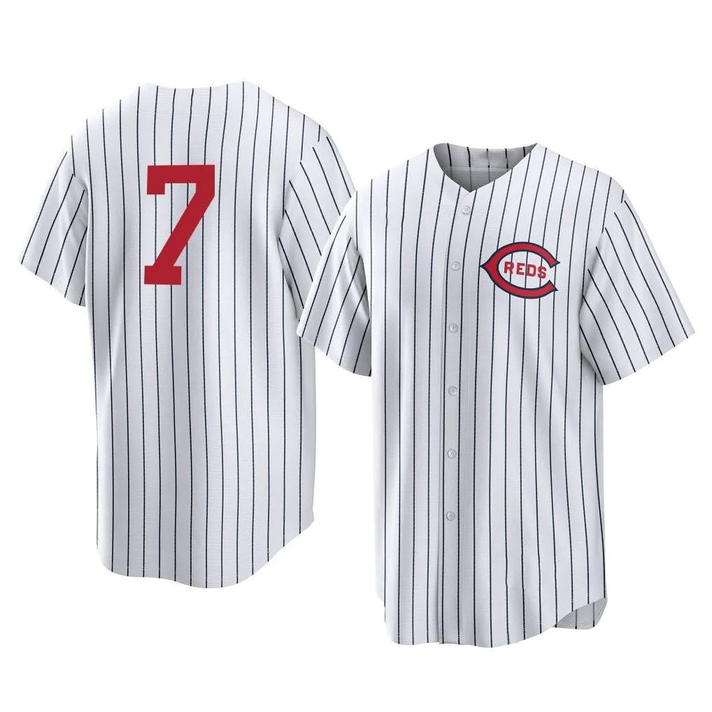 Kooe C.Reds #7 Spencer Steer Player White Stripe Field of Dreams Game Home Stitched Jerseys