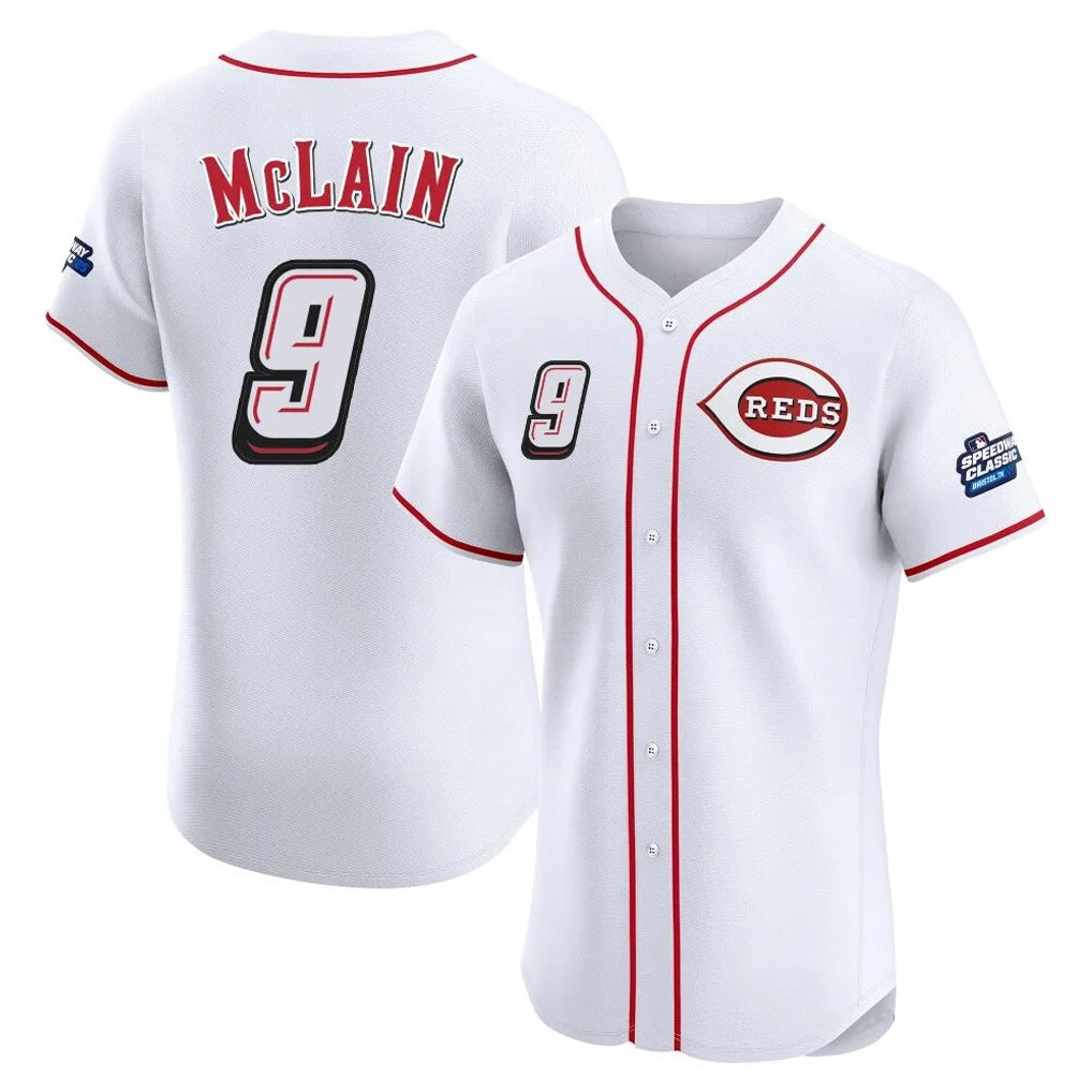 Kooe C.Reds #9 Matt McLain Player White Speedway Classic Limited Elite Home Stitched Jerseys
