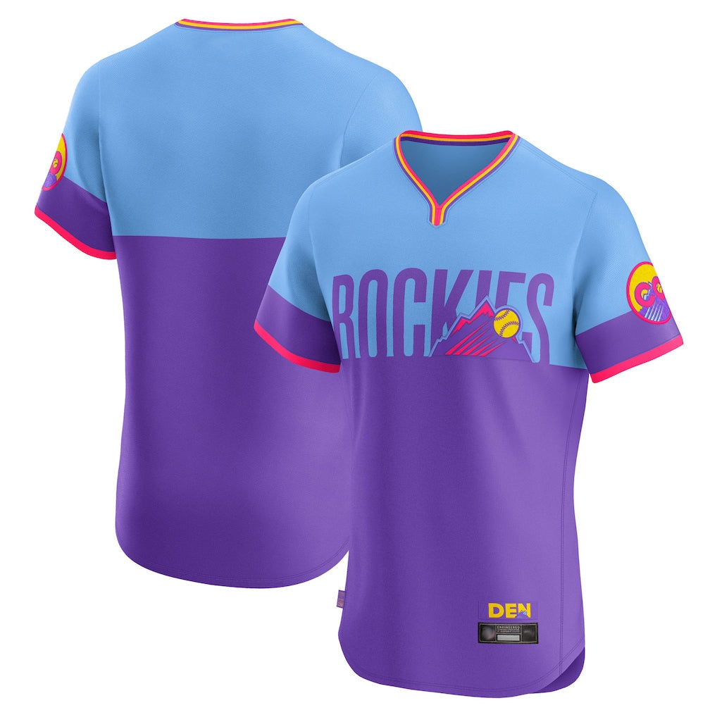 Kooe C.Rockies Purple-Light Blue City Connect Limited Elite Home T-shirt Blank Player Stitched Jerseys