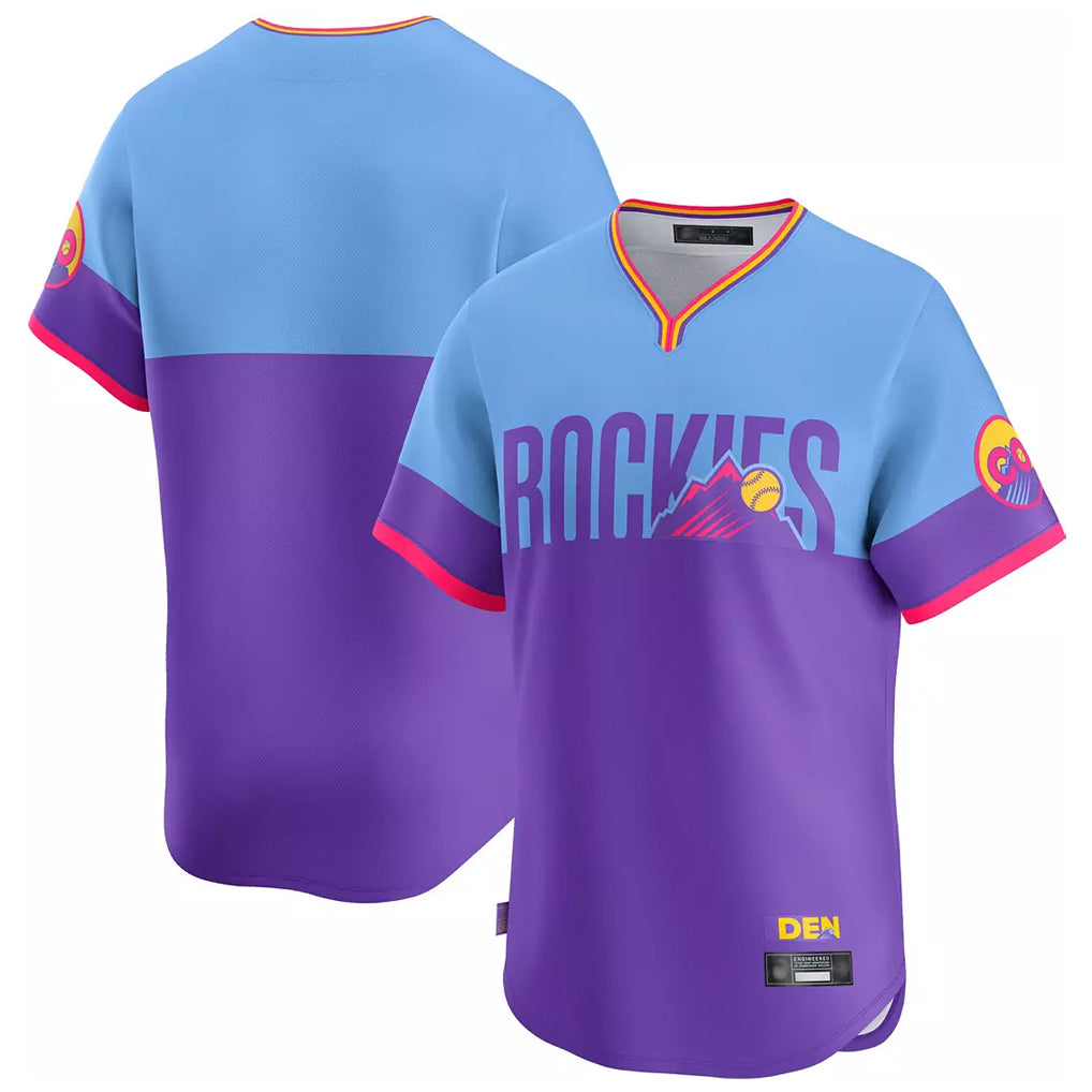 Kooe C.Rockies Purple-Light Blue City Connect Limited Home T-shirt Blank Player Stitched Jerseys