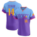 Kooe C.Rockies #14 Ezequiel Tovar Player Purple-Light Blue City Connect Limited Elite Home T-shirt Stitched Jerseys
