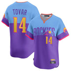 Kooe C.Rockies #14 Ezequiel Tovar Player Purple-Light Blue City Connect Limited Home T-shirt Stitched Jerseys