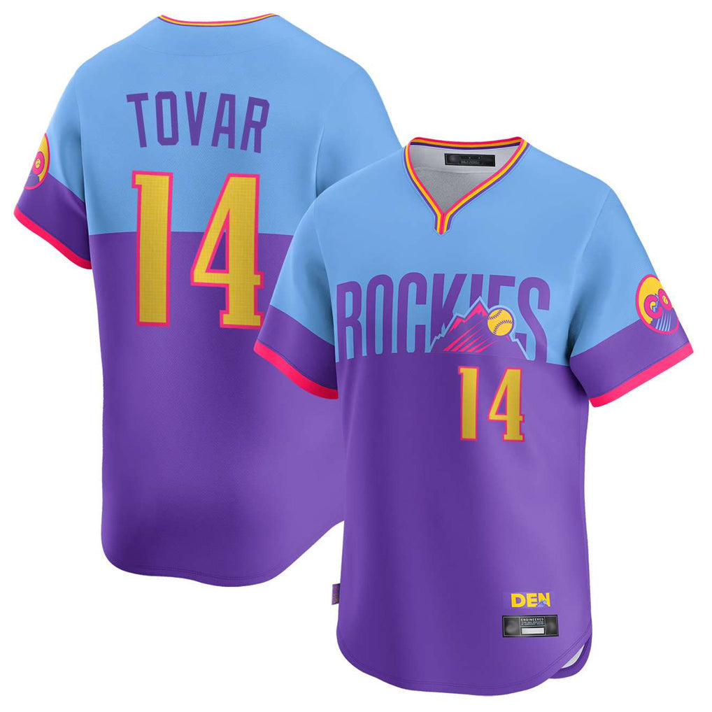 Kooe C.Rockies #14 Ezequiel Tovar Player Purple-Light Blue City Connect Limited Home T-shirt Stitched Jerseys