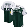 Kooe C.Rockies #15 Hunter Goodman Player Green City Connect Home Game Stitched Jerseys