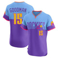 Kooe C.Rockies #15 Hunter Goodman Player Purple-Light Blue City Connect Limited Elite Home T-shirt Stitched Jerseys