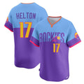 Kooe C.Rockies #17 Todd Helton Player Purple-Light Blue City Connect Limited Home T-shirt Stitched Jerseys