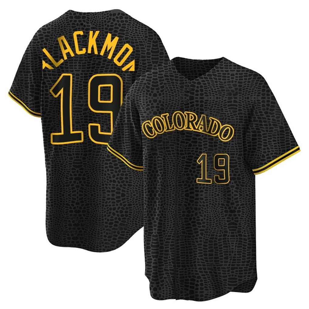 Kooe C.Rockies #19 Charlie Blackmon Player Black Snake Skin City Home Game Stitched Jerseys