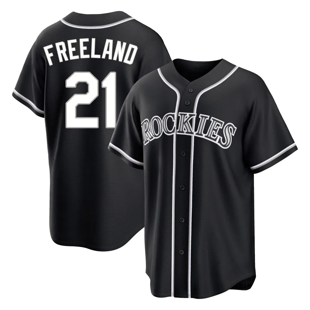 Kooe C.Rockies #21 Kyle Freeland Player Black Fashion Out Home Game Stitched Jerseys