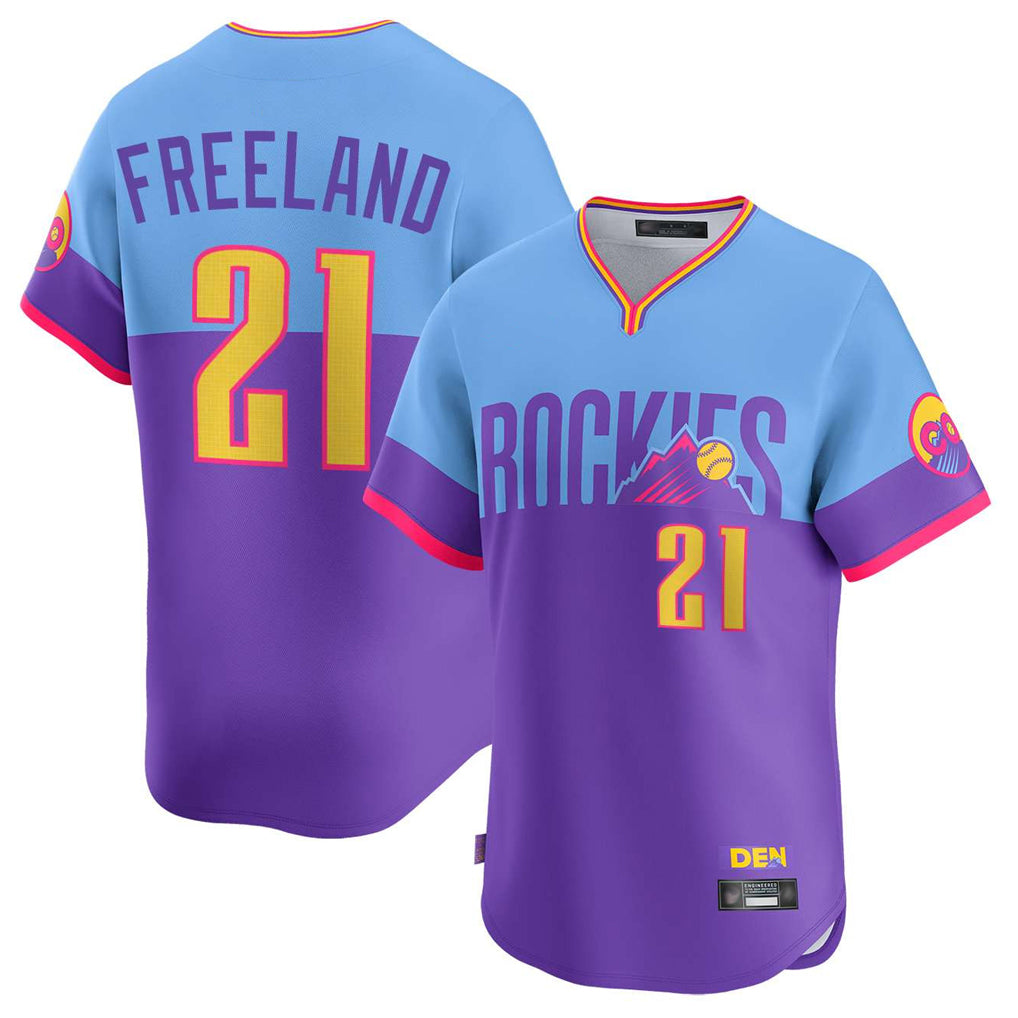Kooe C.Rockies #21 Kyle Freeland Player Purple-Light Blue City Connect Limited Home T-shirt Stitched Jerseys
